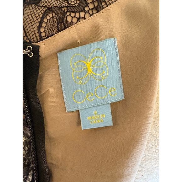 CECE Black Lace Nude Lined Dress | Romantic Gothic Cocktail Wedding | SIZE 6 - Picture 7 of 8